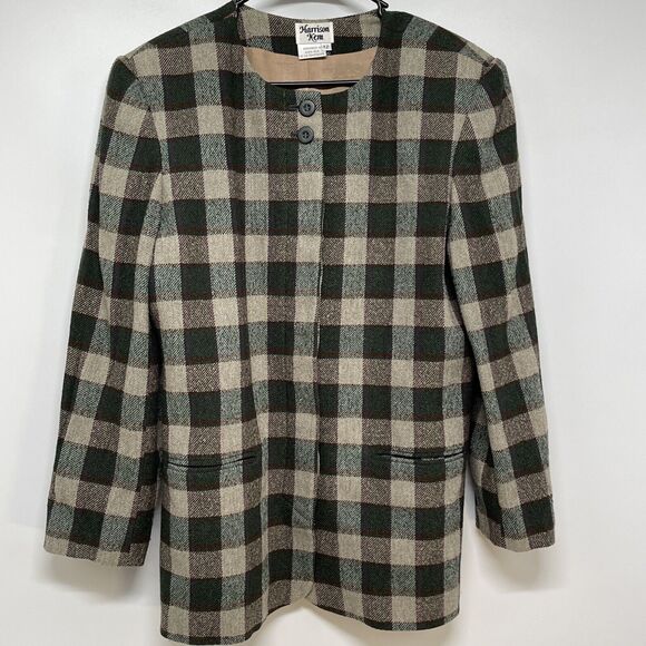 Harrison Kent Women Vintage Wool Blend Plaid Jacket Checkered Classic Preppy 12 - Picture 1 of 13